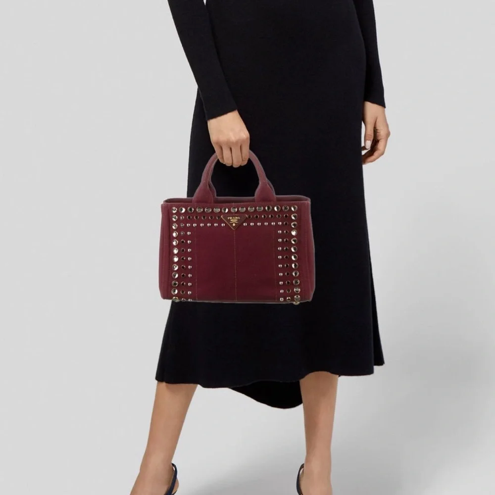 Prada Burgundy Studded Women's Bag - Picture 13 of 13